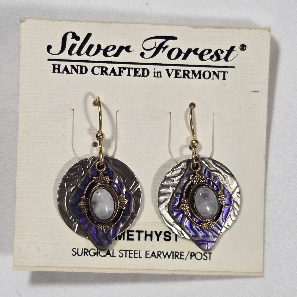 Silver Forest Hand Crafted Amethyst Teardrop Earrings - NEW